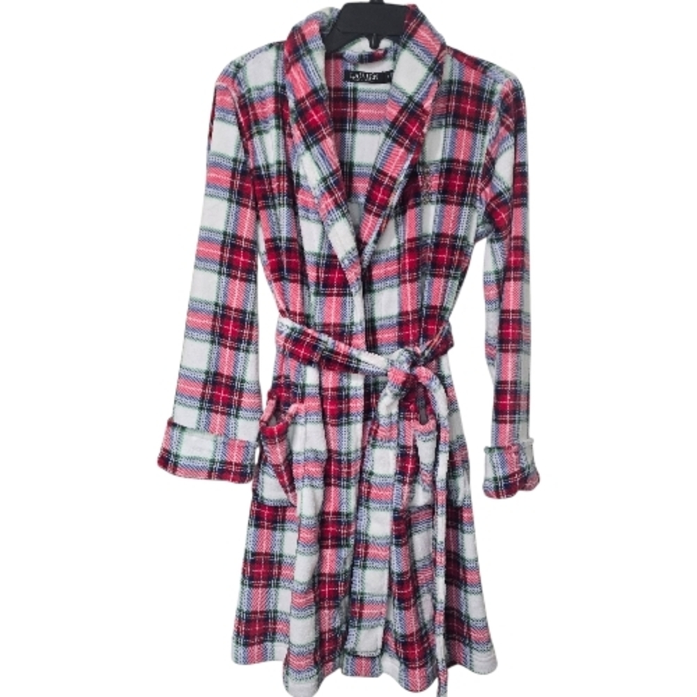 Lauren Ralph Lauren Ivory Plaid Shawl Collar Plush Bath Robe NWT Size Small Cozy